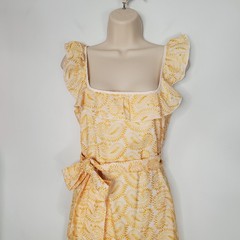 Gal Meets Glam Abby Eyelet Ruffled Sleeveless Dress Golden Yellow Size 6 Summer