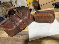 Coronado Leather American bison #007 Duffle & Dopp Toiletry Bag Walnut