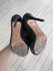 Alexander McQueen Black Studded Peep Toe Lace-Up High Heel Pumps