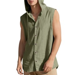 Summer Solid Casual Hooded Sleeveless Shirt Vest For Men