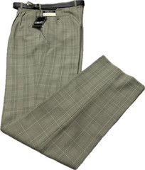 NWT Pronti Mens Pleated Dress Pants Green Plaid Slacks Unfinished Hem With Belt