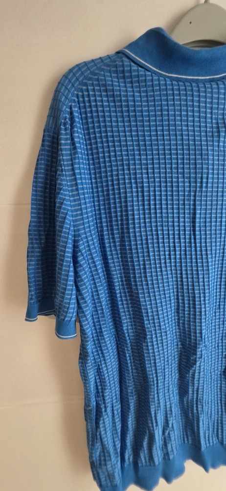 Brioni Men’s Blue Knit Polo Shirt Size 54 Made in Italy Luxury Designer