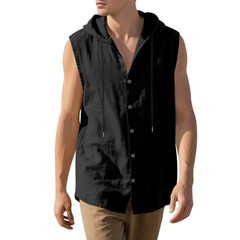 Summer Solid Casual Hooded Sleeveless Shirt Vest For Men