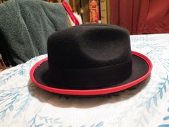 NEW, MEN’S BRUNO CAPELO CHICAGO SNAP BRIM BLK WT RED FEDOA AUSTRALIAN WOOL HAT