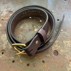 C.C. Filson Mens Brown Leather Belt Brass Roller Buckle Made in USA SZ 46