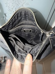 Prada Tessuto Nylon and Leather Messenger Crossbody Bag with Contrast Stitching