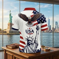 America 250 Years Patriotic Polo Shirt, 1776–2026 USA Flag Golf Polo Shirt