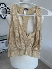 Cosabella XL Lace Bralette Pull Over Racer Back Gold Brown Tan Beige Dainty NEW