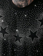 New Men Luxury Diamond Star Rhinestones Fashion Black T-Shirt High Quality