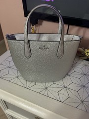 kate spade new york Silver Glitter Small Tote Zip Purse w/ Detachable Strap