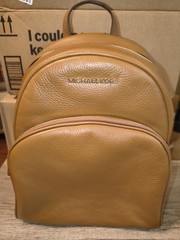 Michael Kors Abbey Medium Pebbled Leather Backpack – Luggage/Tan Brown