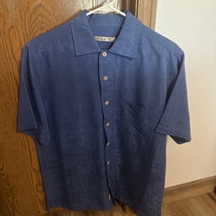 Batik Bay Men’s M Short Sleeve Button Down Shirt Blue Textured Rayon Blend