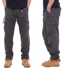 New Mens Cargo Combat Work Trousers Pockets Cotton Loose Machine Washable Pants