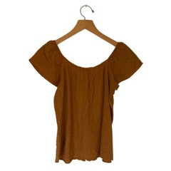 Rewind Boho Warm Ginger Tan Ruffle Short Sleeve Top Size XS NEW