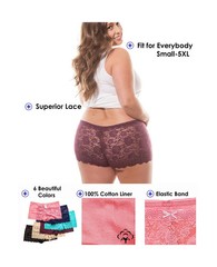 Barbra’s 6 Pack Women’s Lace Boyshort Panties Sexy Underwears 5X-Large Plus Rose