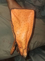 Women’s Tan Ostrich Embossed Satchel Top Handle Bag Chain Strap Turn Lock Zip