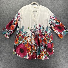 Collections Etc Blouse Top Womens 2XL Floral Popover Pleated Artsy Garden Casual