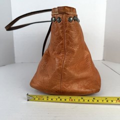 Double D Ranch Leather Studded Shoulder Bag Tote Burnt Orange Brown Patina FLAWS