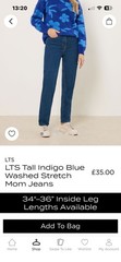 LTS Tall Women’s Indigo Blue UNA Washed Mom Jeans Sz 16 preloved excon 34” long
