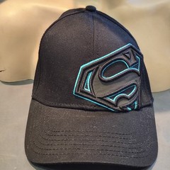 Superman S Logo Patch Ball Cap DC Comics Black Hat Black Neon Blue Symbol OSFM