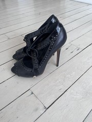 Alexander McQueen Black Studded Peep Toe Lace-Up High Heel Pumps