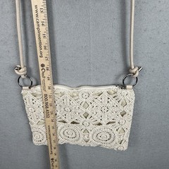 Boho Cream Crochet Shoulder Bag/Clutch Silver Hardware Removable Double Strap