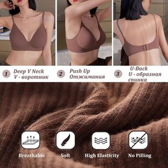 Sujetador Push Up sin aros mujer Bralette sin costuras Deep V Lencería Sexy