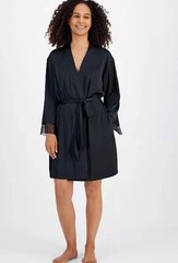I.N.C. International Concepts Women’s Satin Lace Kimono Robe Tie Belt Black XXL