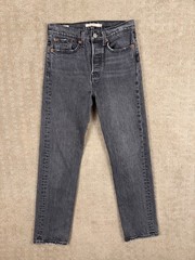 Woman’s Levi’s Wedgie Straight Premium Distressed Black Modern Big E 26×26 #1119