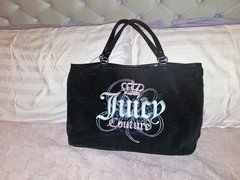 Black Velour ~Juicy Couture~ Vintage Tote Bag Purse (Large)