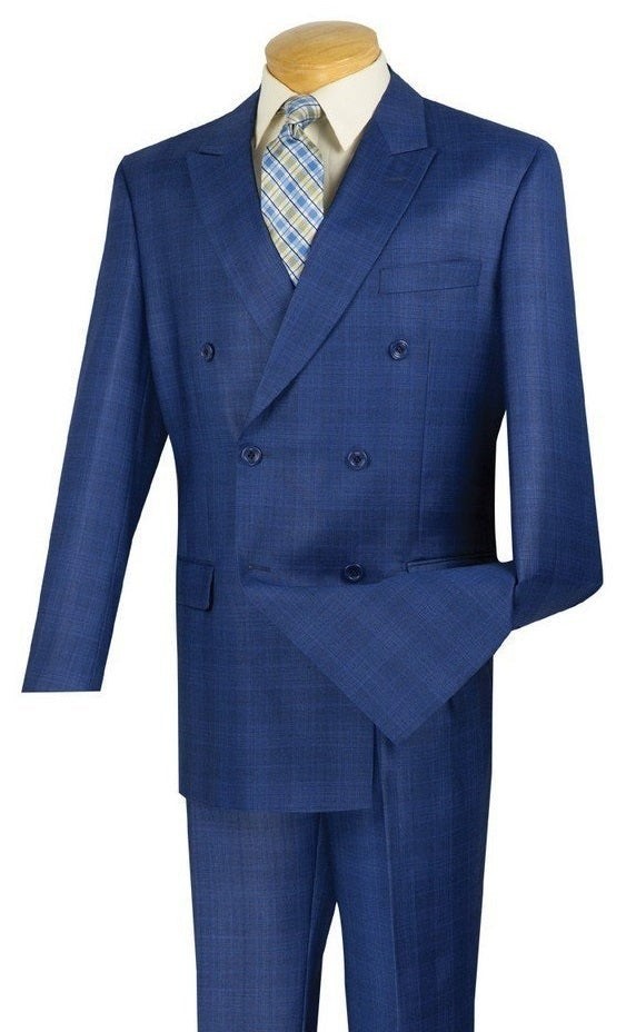 VINCI Men’s Regular Fit Double Breasted Glen Plaid 2-Piece Suit NEW