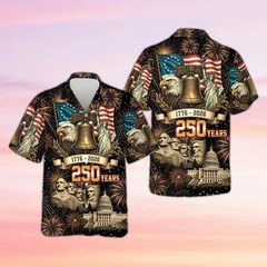 Vintage USA 250th Anniversary Hawaiian Shirt 1776-2026 Semiquincentennial Eagle