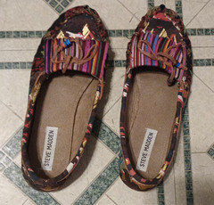Steve Madden Women’s Striped Multicolor Fabric Moccasin Flats Lace-Up 8 M