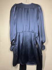 Dress Forum Satin Dress Size Small Navy Wrap Long Sleeve Mini Cocktail Club