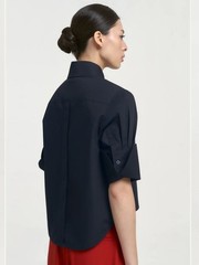 Masshiro & Co cha blouse navy blue structured cotton poplin blouse size XS