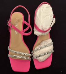 Dream Pairs Women’s Pink Rhinestone Strappy Ankle Strap Square Toe Heels 6