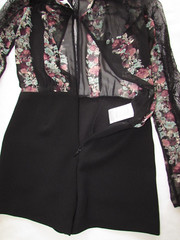 BCBGeneration Romper Clubwear Long Sleeve Floral Sheer Lace Black/Muti Size 0