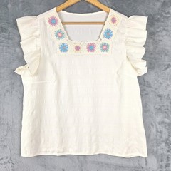 Womens Top XL Yellow Boho Chic Crochet Granny Square Peasant Cottage Festival