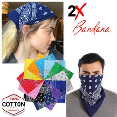 2-Pack Bandana 100% Cotton Paisley Print Double-Sided Scarf Head Neck Face Mask
