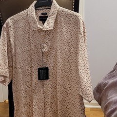 Joseph Abboud Modern Fit 2XL White Brown Floral Short Sleeve Button-Up Shirt
