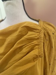 Old Navy Mustard Yellow Eyelet Peasant Tie Neck Balloon Sleeve Blouse – Large