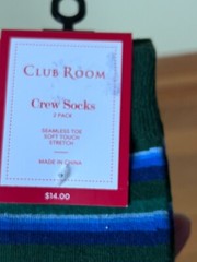 Club Room Men’s Green Crew Socks 2 Pair Holiday Dress Socks Size 10-13