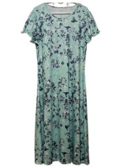 Romantic Malachite Green Floral Midi Dress Flutter Sleeve Size XL