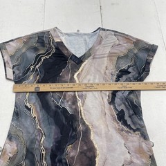 T-Shirt Womens L Multicolor V Neck Short Dolman Sleeve Marble Print Jersey Top