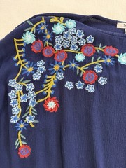 Jodifl Navy Blue Embroidered Floral Boho Peasant Blouse Top Small