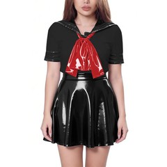 Preppy Style Glossy Mini Sailor Collar Skirts Suit Party Role Play Uniforms