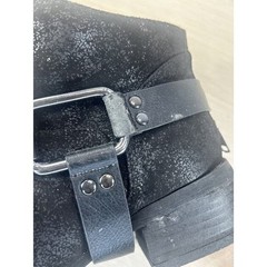 Black Textured Moto Ankle Boots Size 7 Harness Buckle Studded Back Zip Festival
