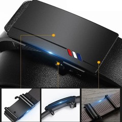 Genuine Leather Mens Ratchet Belt Belts For Men Adjustable Automatic Buckle