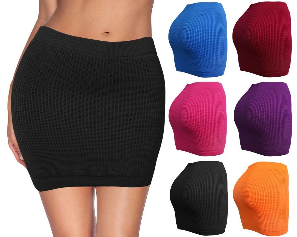 Womens Mini Stretch Mesh Look Solid Basic Bodycon Skirt