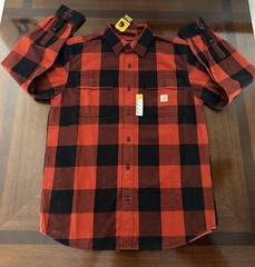 Carhartt Heavy Flannel Shirt Loose Fit Black & Red Buffalo Plaid Mens Size M